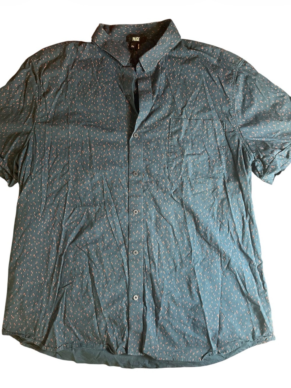 PAIGE Men's Navy Short-Sleeve Button-Down Shirt with confetti Print